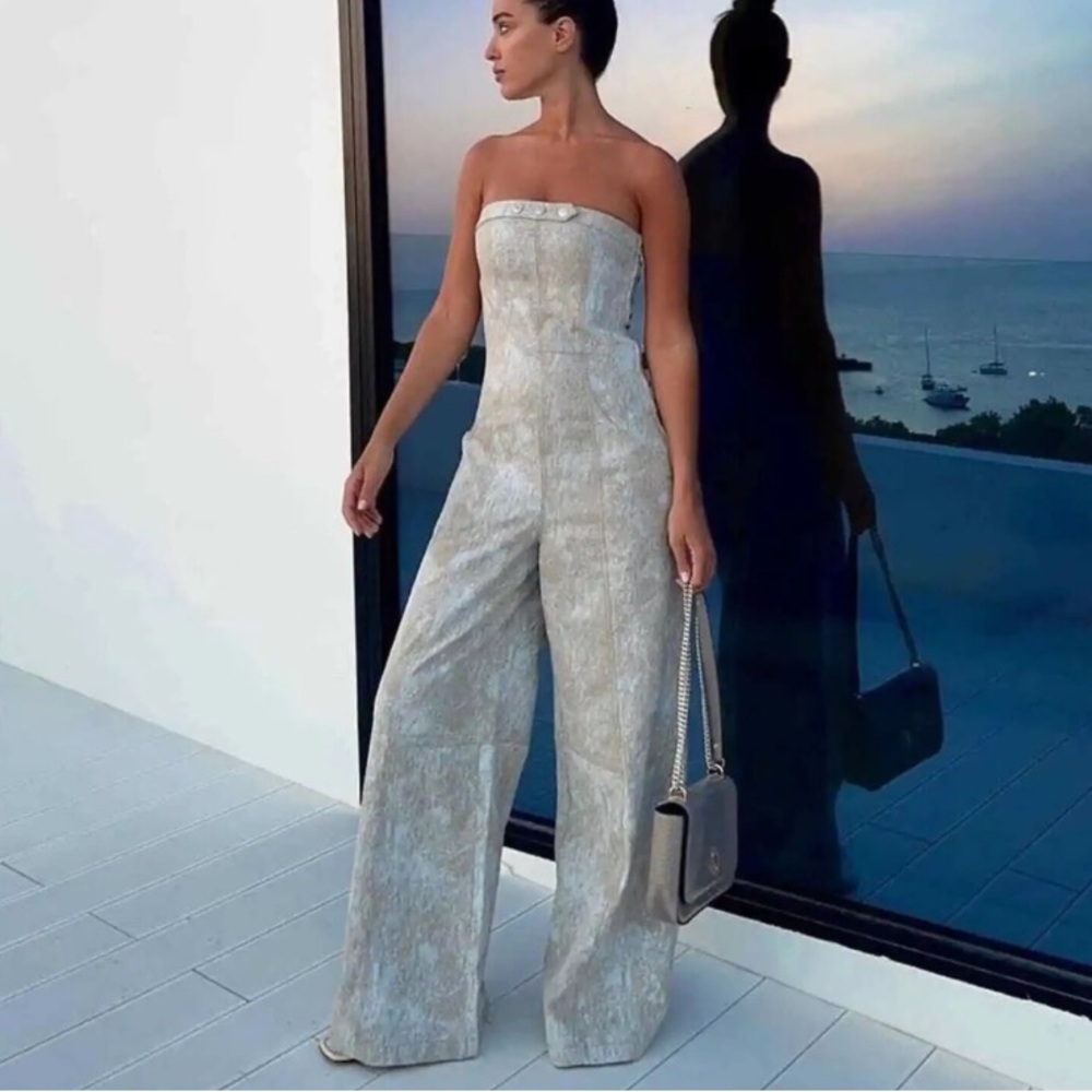 ZARA printed linen blend jumpsuit NWOT